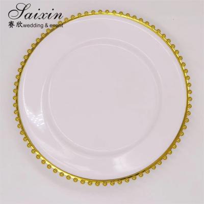 China Plastic Gold Beaded Acrylic Charger Plate Wedding Table Decoration Clear for sale