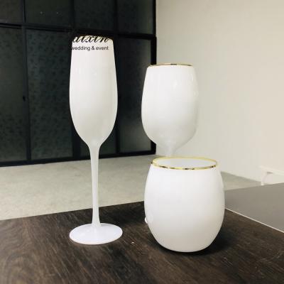 中国 ZT-G004 new wedding tableware favors white colored water wine champagne glass set 販売のため