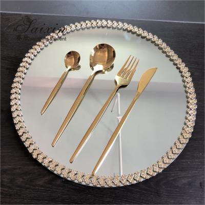 China SX-P054 New Luxury Diamond Rim Mirror Glass Plate For Weddings Event en venta