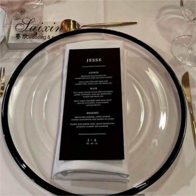 China 14 Inch 16 Inch  Glass Clear Charger Plates With Black Rim For Wedding Events for sale