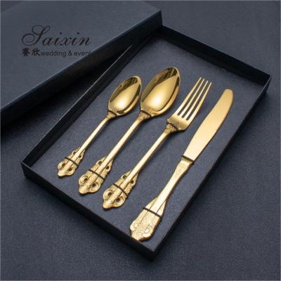 China SX-GP-012 Luxo vintage de aço inoxidável faca garfo colher 4 peças conjunto talheres para festa de casamento jantar à venda