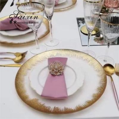China Break Resistant Round Glass Flat Charger Plate For Wedding Table Setting Disposable for sale