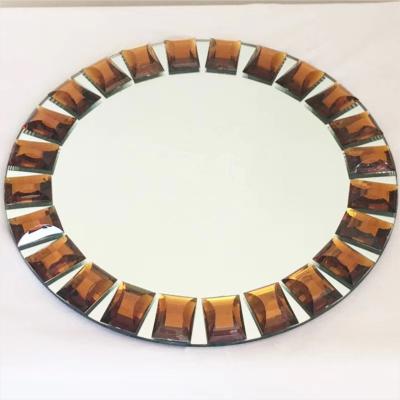 China Gold Diamond Beaded Rim Charger Plates Mirror Flat Dish For Wedding Event for sale