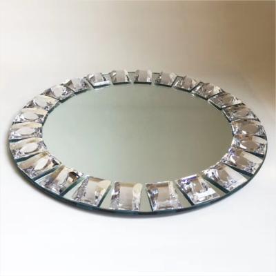 China Gold Rim Mirror Charger Plate For Wedding Event Diamond Rhinestones 15 Inch for sale