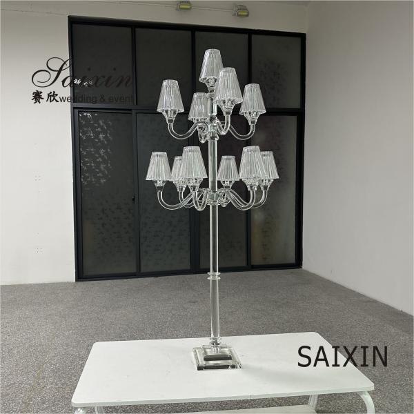 Quality Event Decoration 11 Arms Crystal Candelabra With Glass Shade For Wedding for sale