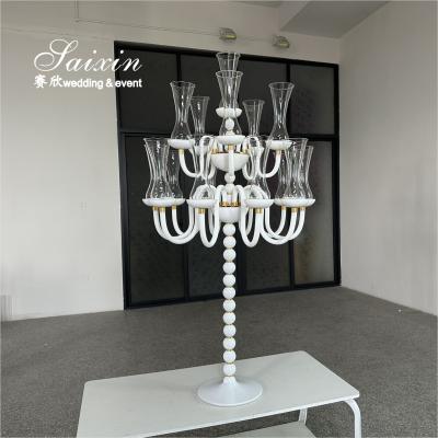 China Saixin Design Tall Wedding Centerpiece candelabra Crystal White 16 Arms Candle holders for sale