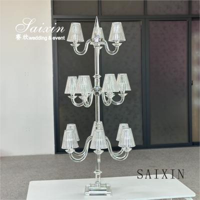 China 3 layer glass candelabra centerpieces 15 Arms Candle holders for wedding centerpieces en venta