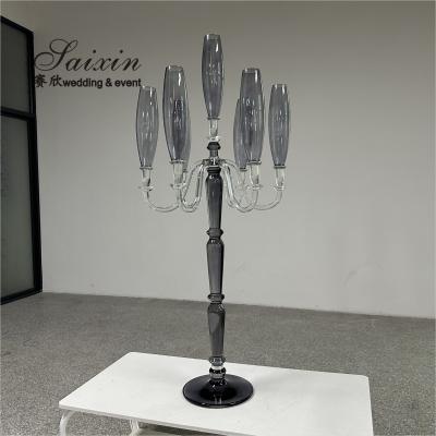 China ZT-593B Saixin Large 7 Arms Crystal Candelabra Chic Smoke Gray Colored For Wedding Centerpieces for sale