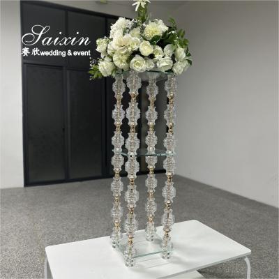 China Hot Sale Crystal With Gold Metal Desing Flower Stand For Wedding Centerpieces for sale