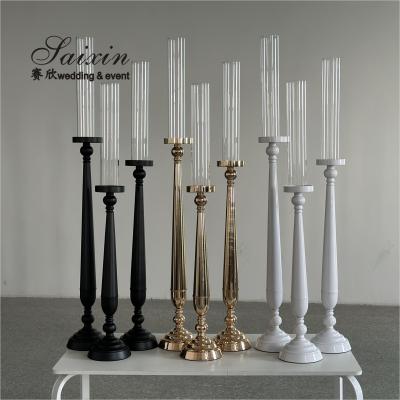 China Factory Custom Different Colors Glass Jars Tall Metal Candlesticks For Wedding Centerpieces Te koop
