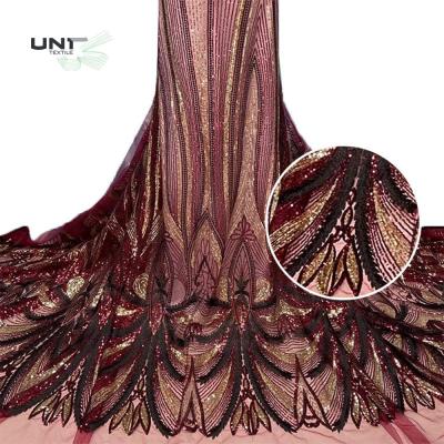 Κίνα Jacquard διακοσμημένο με χάντρες πλέγμα ύφασμα δαντελλών του Tulle βιώσιμο για το φόρεμα προς πώληση