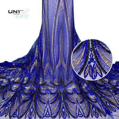 中国 党ウェディング ドレスのための刺繍された網のアップリケ3Dの花のレースのスパンコールの生地 販売のため