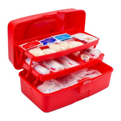 China Caja de primeros auxilios de plástico portátil con kit de primeros auxilios de contenido de bricolaje de tres capas para emergencias en venta