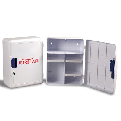 China Small Empty Metal Wall Mounted First Aid Kit Boxes Tin Medical Grey With Shelf Key for sale