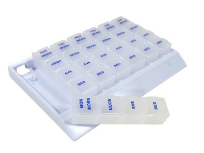China 28 Compartment Bpa Free Pill Box Organiser Dispenser Weekly Arthritis Friendly for sale