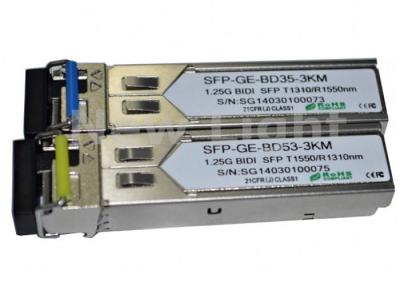 Κίνα Πομποδέκτης Gigabit Ethernet υψηλής επίδοσης, ενιαίος πομποδέκτης τρόπου 1.25G BiDi SFP προς πώληση