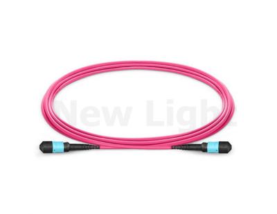 China 5M OM4 12 core female MPO / MTP  - MPO optical fiber patch cord LSZH 3.0 magenta cable for sale