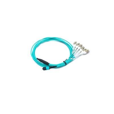 China 4 Duplex MPO MTP Cable , Customized Length Breakout Fiber Optic Cable With Aqua Color for sale
