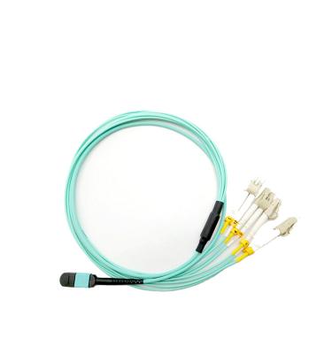 China 12 Core MPO MTP Cable OM3 Fiber Optical Mpo To Lc Breakout Cord CE ISO Certificated for sale