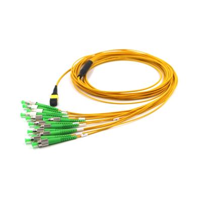 China 12 Fiber Fan Out Low Loss Yellow MTP MPO To ST APC Mpo Trunk Cable Patch Cord Length 1 Meter for sale