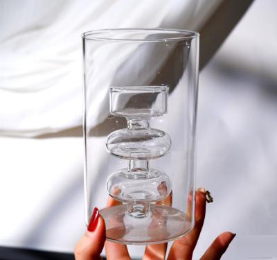 China Castiçal Windproof dos produtos vidreiros decorativos dobro claros da bolha à venda