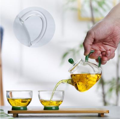 China Portable High Borosilicate Glass Tea Set 2 Cups Tranparent Color for sale