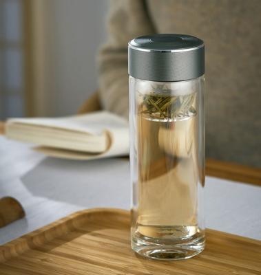 China Garrafa alta da caneca do curso do vidro de Borosilicate da xícara de chá da parede do dobro 400ML à venda