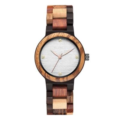 China 1.65 Inch Wooden Wrist Watch 3BAR Quartz Female Wooden  Dial Blue White for sale