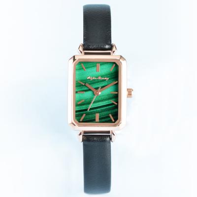 China Fashion Leather Strap Alloy Quartz Watch For Women Small Green Square for sale