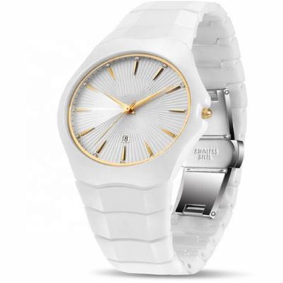 China 5ATM Quartz White Ceramic Watch Minimalism 18mm Analog For Men Sapphire Lens for sale
