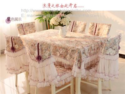China Lace bordered cotton floral tablecloths and chair covers, fabric tablecloths, for sale