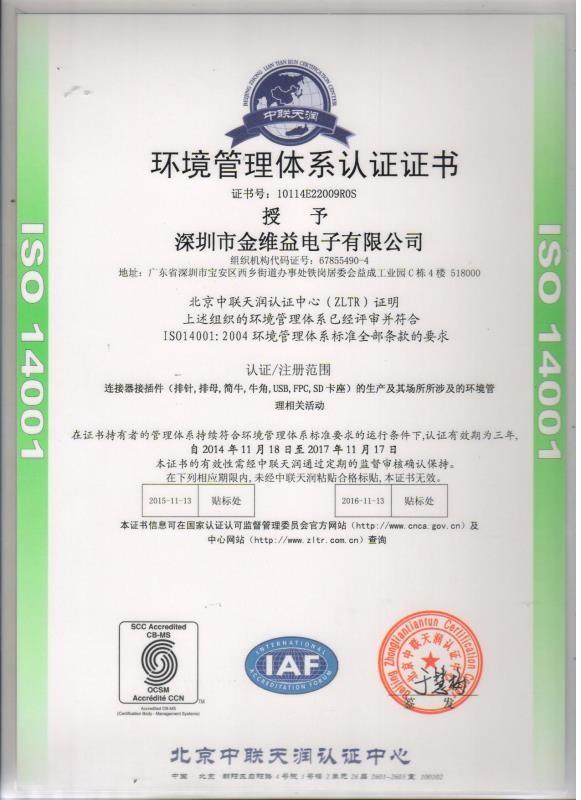 ISO14001:2015 - ShenZhen JWY Electronic Co.,Ltd