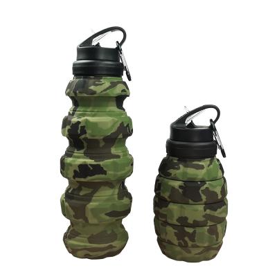 China Camouflage Silicone Water Bottle Collapsible Leakproof With Plastic Neck for sale