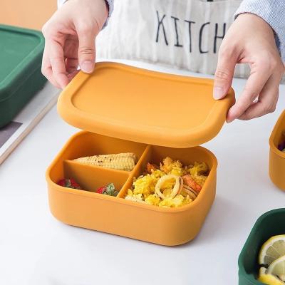 China Sandwich Silicone Bento Boxes Tasteless Portable 3 Compartment for sale