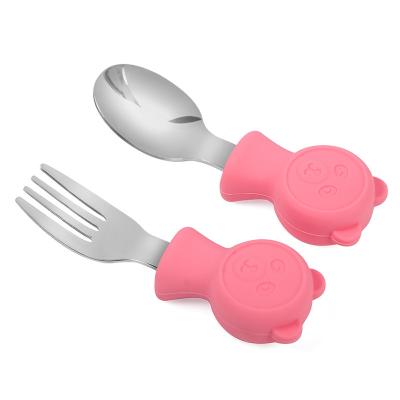 China Durable Harmless Baby Fork And Spoon Set , Lightweight Baby Training Spoon And Fork for sale