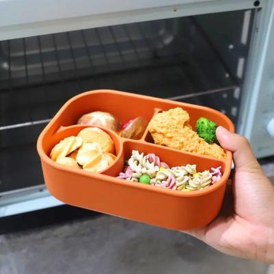 China Rectangle Silicone Lunch Container Bento Box Reusable 4 Compartment for sale