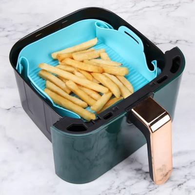China Reusable Kitchen Baking Tool Heatproof , Silicone Air Fryer Basket With Hand Clips for sale