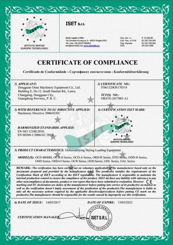 CE Certificate 1 - Dongguan Orste Machinery Equipment Co., Ltd.