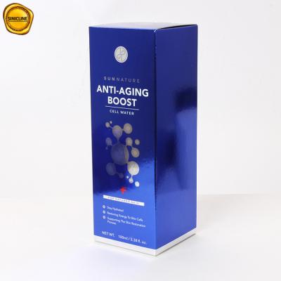 China Custom Skincare Packaging Box Lotion Box Silver Paper Blue Printing Paper Box for sale