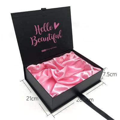 China Custom Hair Packaging With Ribbon Black Luxury Wig Packaging Paper Gift Box Unique Hair Extension Packaging for sale
