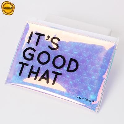 China Custom Resealable Transparent Cosmetic Holographic Packaging Bag Pouch/Holographic Ziplock Bag for sale