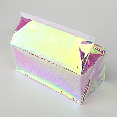 China White Zipper Transparent Makeup Cosmetic Holographic PVC Bag for sale