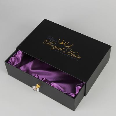 China Handmade Luxury Hair Extension Packaging Box Black Cardboard Drawer Box for sale
