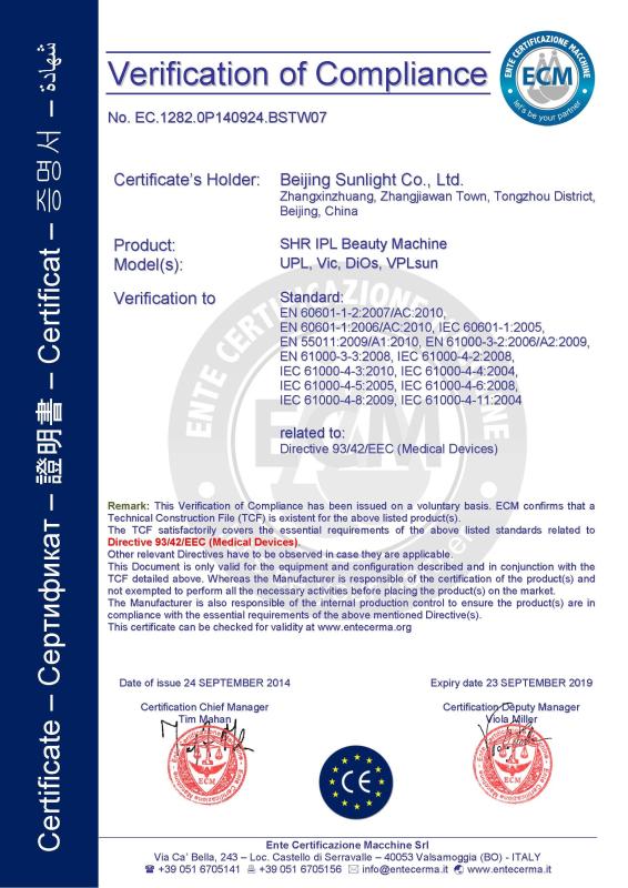 ECM medical Certificate - Beijing Sunlight Co. Ltd.