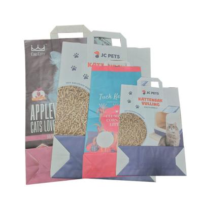 China 5kg 10kg Custom Printed Paper Bag With Handle Empty Tofu Cat Litter Bag for sale
