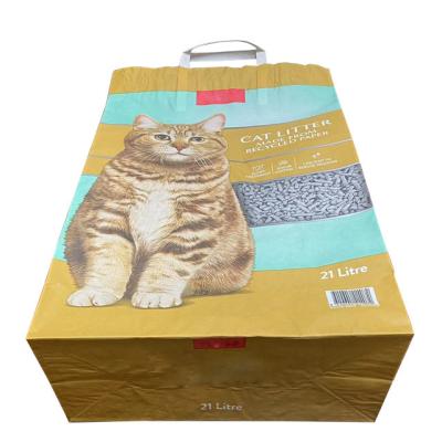 China 7 Colours Paper Cat Litter Bags Handle Kraft Paper Packaging Bags Open Mouth for sale