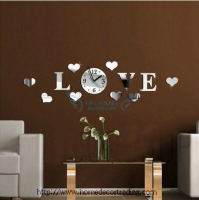 China Hot Sale Ps Decorative Mirror Wall Clock With Love Shaped Silver Color For Home for sale