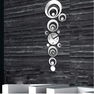 China Vintage Circle 3D wall clock Home decoration DIY mirror wall clocks Silver wall art watch for sale