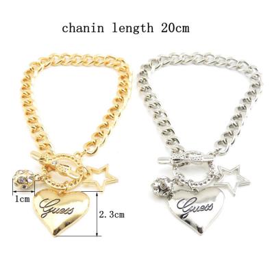 China New Fashion Hot sale popular five star and heart shape gold and silver love bracelet for sale