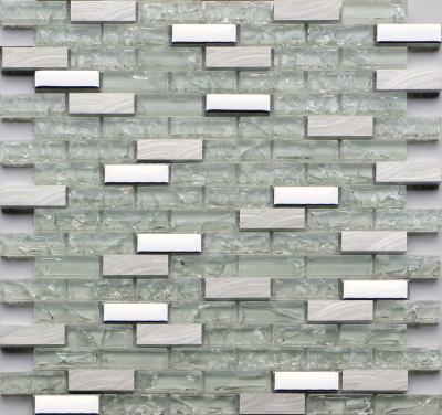 China Rectangle crack crystal glass mix metal mosaic tile for wall boarder for sale